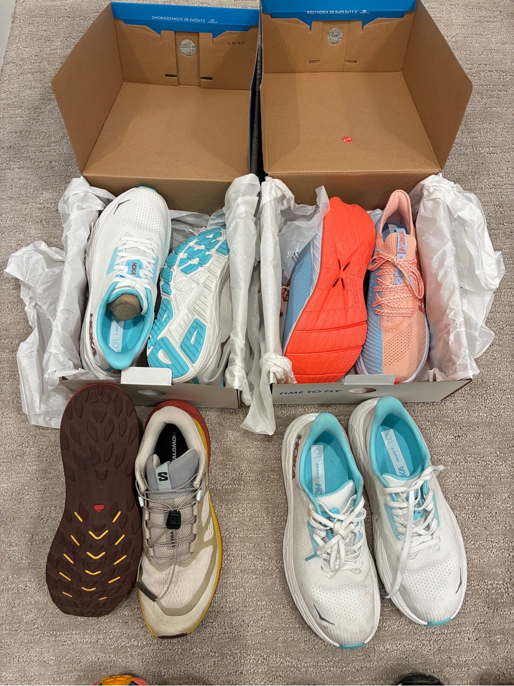 Size 7 sneaker lot - two pairs new in box, hoka arahi and hoka carbon